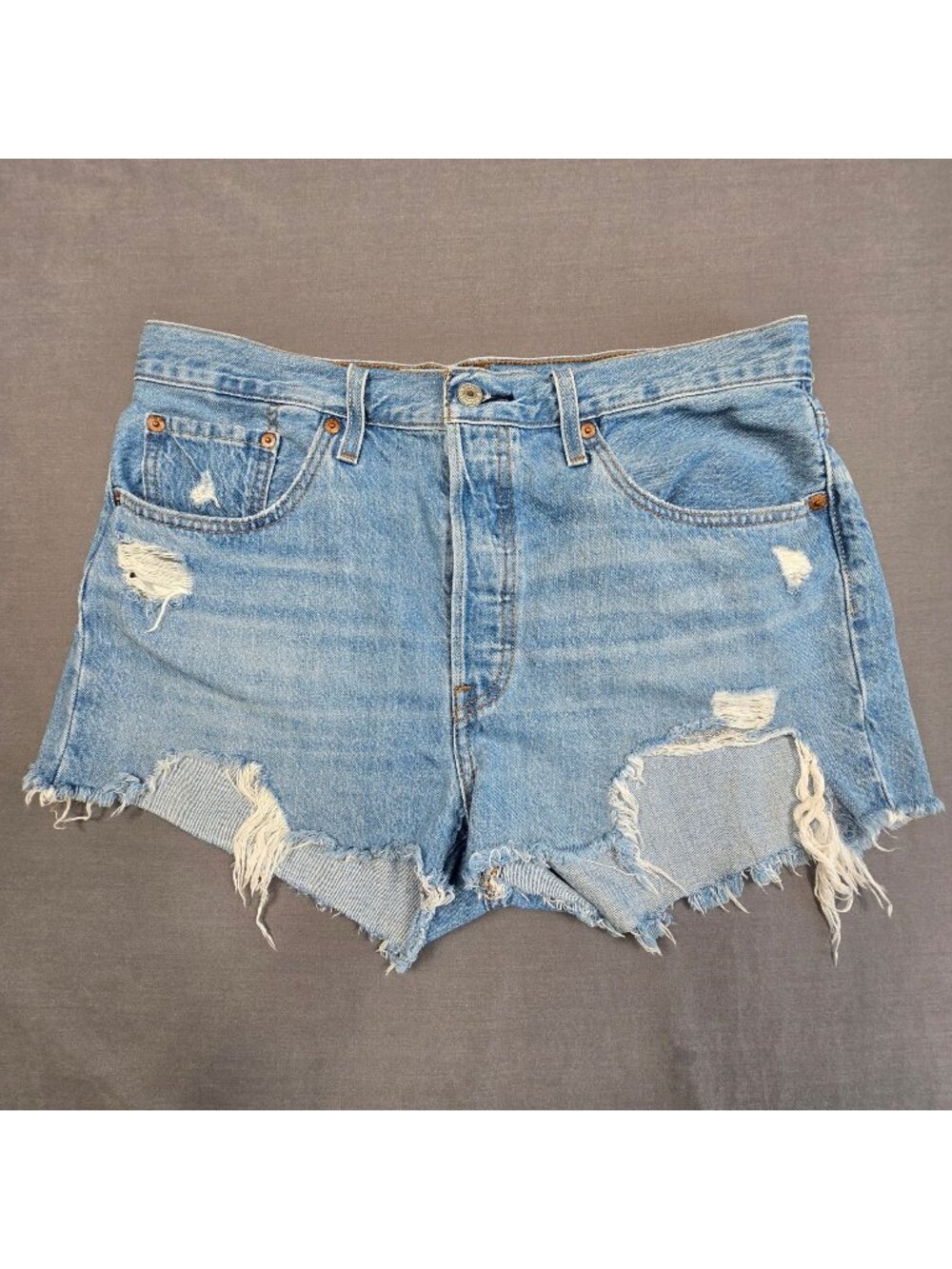 Levis 501 Distressed High-Rise W32 Denim Cutoff Shorts Vintage Blue Womens